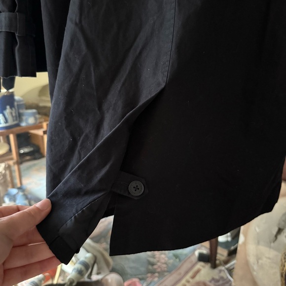 American Living Long Black Trench Coat with Collar & Back Storm Flap Vintage - Picture 14 of 16